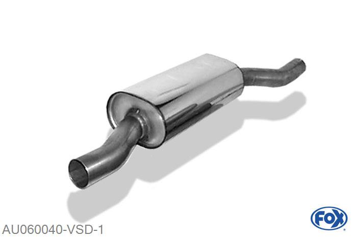 AU060040-VSD, Audi A4/ S4 Typ B5 quattro 1.8l T 110/132kW 2.4l 120kW 2.6l 110kW 2.7l T 169/195kW 2.8l 128/142kW 1.9l TDI 81/85kW 2.5l TDI 110kW, Voordemper O70mm 70mm Buisdiameter Geheel RVS, Absortie demper, mooie diepe sound, Teilegutachten (eintragungspflichtig)