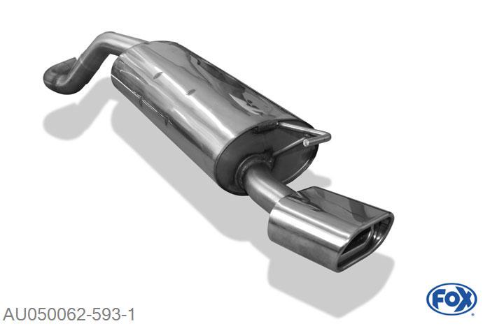 AU050062-593, Audi A3 Typ 8L 1.6l 74/75kW 1.8l 92kW 1.8l T 110/132kW 1.9l TDI 66/74/81/96kW, Einddemper O63,5mm - 135x80mm  Type 53 Geheel RVS, Absortie demper, mooie diepe sound, Teilegutachten (eintragungspflichtig)