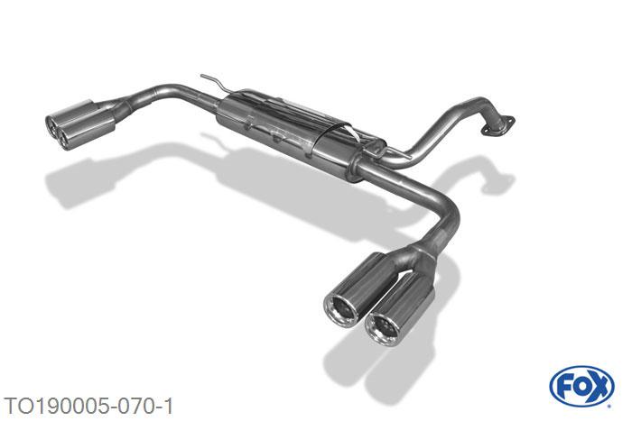 TO190005-070, Toyota Auris Benzin 1.4l 71/74kW 1.6l 91/97kW 1.8l 108kW, Einddemper rechts/links - 2x80mm  Type 13 rechts/links 55mm Buisdiameter Geheel RVS, Absortie demper, mooie diepe sound, Met E-keur