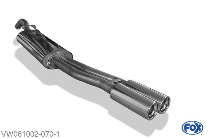 VW061002-070, VW Jetta II 19E 1.8l 62/66/79/82kW 1.6l TD 51kW, Einddemper met eindstuk 2x80mm  Type 13 50mm Buisdiameter Geheel RVS, Absortie demper, mooie diepe sound, Met E-keur