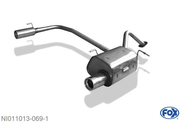 NI011013-069, Nissan Micra K11 1.0l 40kW 1.3l 55kW, Einddemper met uitgang rechts/links  - 1x80mm  Type 13 rechts/links 40mm Buisdiameter Geheel RVS, Absortie demper, mooie diepe sound, Met E-keur