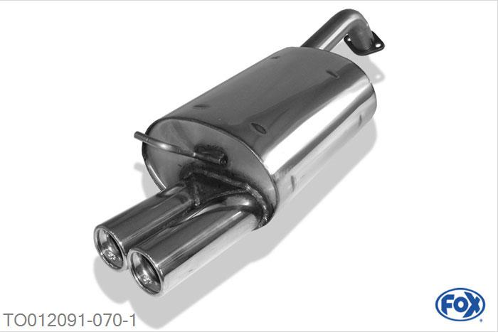 TO012091-070, Toyota Corolla E12 - Hatchback - TS Kompressor 1.8l 160/165kW, Einddemper met eindstuk 2x80mm  Type 13 55mm Buisdiameter Geheel RVS, Absortie demper, mooie diepe sound, Met E-keur