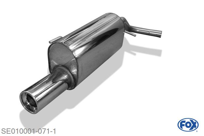 SE010001-071, Seat Arosa 6H/ VW Lupo 6X 1.0l 37kW 1.4l 44kW 1.4l TDI 55kW 1.7l SDI 74kW, Einddemper met eindstuk 1x90mm  Type 13 45mm Buisdiameter Geheel RVS, Absortie demper, mooie diepe sound, Met E-keur