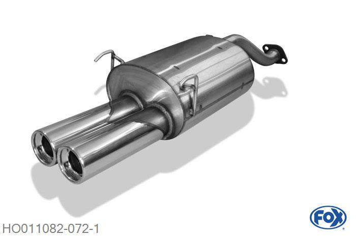 HO011082-072, Honda Civic IV Coupe Typ EJ 1.6l 92kW (EJ1) 1.5l 74kW (EJ2) 1.6l 77kW (EJ6) 1.6l 92kW (EJ8), Einddemper met eindstuk 2x90mm  Type 13 Geheel RVS, Absortie demper, mooie diepe sound, Met E-keur