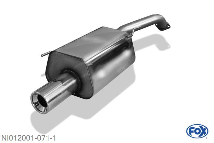 NI012001-071, Nissan Micra K12 fur Modelle mit Flansch 1.2l 16V 48/59kW 1.4l 16V 65kW 1.5l dCi 48/60kW, Einddemper met eindstuk 1x90mm  Type 13 55mm Buisdiameter Geheel RVS, Absortie demper, mooie diepe sound, Met E-keur