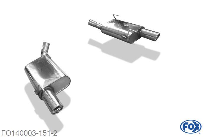 FO140003-151, Ford Mustang GT Coupe 4.6l 224kW, Einddemper rechts/links - 1x90mm  Type 17 rechts/links Geheel RVS, Absortie demper, mooie diepe sound, Teilegutachten (eintragungspflichtig)