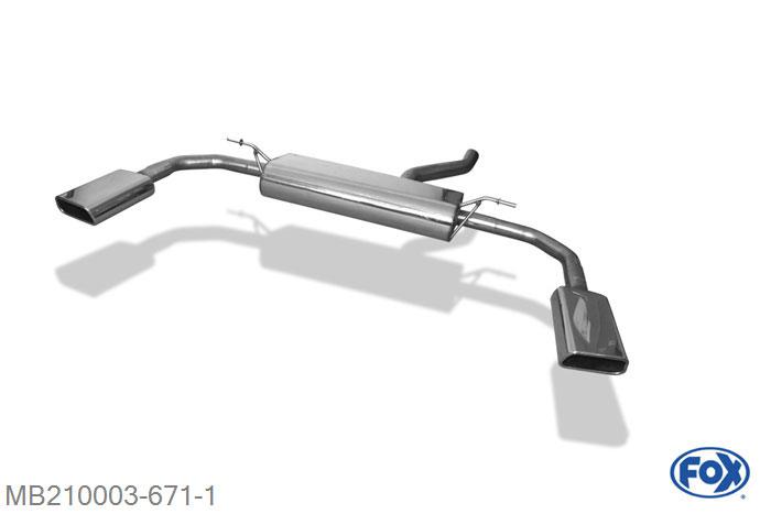 MB210003-671, Mercedes CLA - C117 1.6l 90/115kW 2.0l 155kW, Einddemper met uitgang rechts/links - 145x65mm  Type 59 rechts/links 63,5mm Buisdiameter Geheel RVS, Absortie demper, mooie diepe sound, Met E-keur