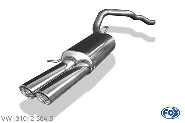 VW131012-364, VW Bus T5/ T6 2.0l 85/110/150kW 3.2l 170/173kW 1.9l TDI 62/63/75/77kW 2.0l TDI 62/75/103/132 2.5l TDI 96/120/128kW, Einddemper met eindstuk 2x88x74mm  Type 33 60mm Buisdiameter Geheel RVS, Absortie demper, mooie diepe sound, Met E-keur