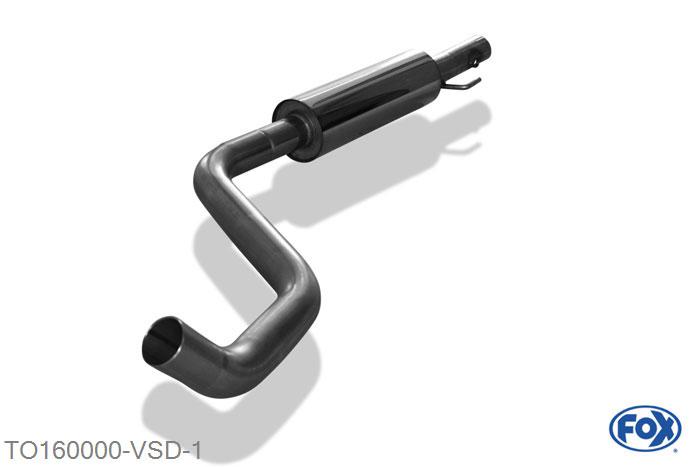 TO160000-VSD, Toyota Yaris TS P1 1.5l T 78/110kW, Voordemper 63,5 Buisdiameter Geheel RVS, Absortie demper, mooie diepe sound, Met E-keur