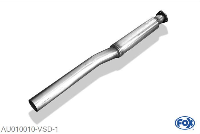 AU010010-VSD, Audi 80/90 Typ 81/85 1.3l 40/44kW 1.6l 48/51/55/63/81kW 1.8l 66/82kW 1.9l 85kW 2.0l 81/85kW 2.2l 85/100kW 2.3l 100kW, Voordemper (voor modellen zonder Kat) 63,5mm Buisdiameter Geheel RVS, Absortie demper, mooie diepe sound, Met E-keur