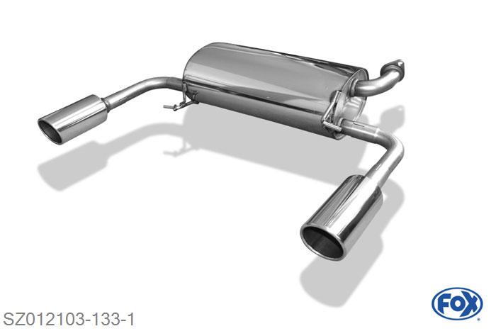 SZ012103-133, Suzuki Swift Sport IV 1.6l 100kW, Einddemper met uitgang rechts/links - 1x100mm  Type 16 rechts/links 50mm Buisdiameter Geheel RVS, Absortie demper, mooie diepe sound, Met E-keur