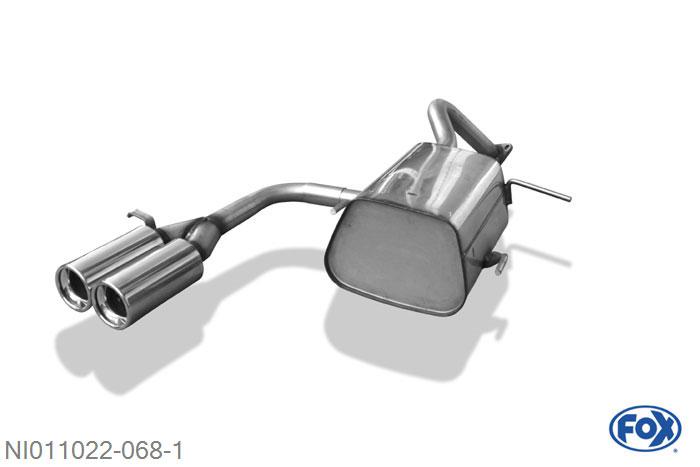 NI011022-068, Nissan Micra K11 1.0l 40kW 1.3l 55kW, Einddemper met midden uitgang  - 2x76mm  Type 13 40mm Buisdiameter Geheel RVS, Absortie demper, mooie diepe sound, Met E-keur