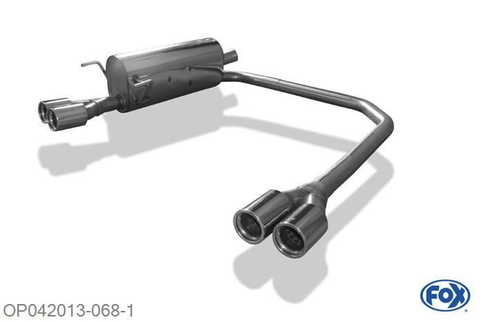 OP042013-068, Opel Astra H/ Astra H GTC 1.2l 59kW 1.4l 66kW 1.6l 77/85kW 1.8l 92/103kW 1.2l D 66kW 1.7l CDTi 59/74/81/92kW 1.9l CDTi 74/88/110kW, Einddemper met uitgang rechts/links - 2x76mm  Type 13 rechts/links 55mm Buisdiameter Geheel RVS, Absortie demper, mooie diepe sound, Met E-keur