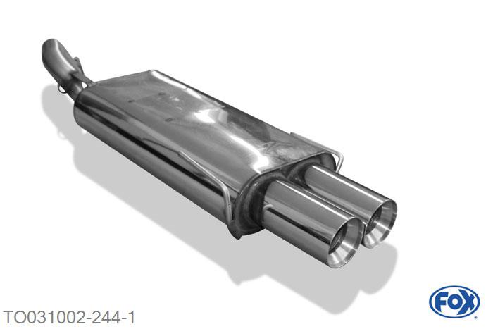 TO031002-244, Toyota Celica T20 1.8l 85kW 2.0l 125/129kW, Einddemper met eindstuk 2x90mm  Type 22 55mm Buisdiameter Geheel RVS, Absortie demper, mooie diepe sound, Zonder goedkeuring