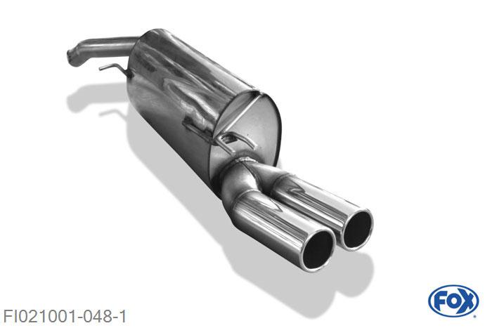 FI021001-048, Fiat Bravo 198 1.4l 66/88/110kW, Einddemper met eindstuk 2x76mm  Type 12 55mm Buisdiameter Geheel RVS, Absortie demper, mooie diepe sound, Met E-keur