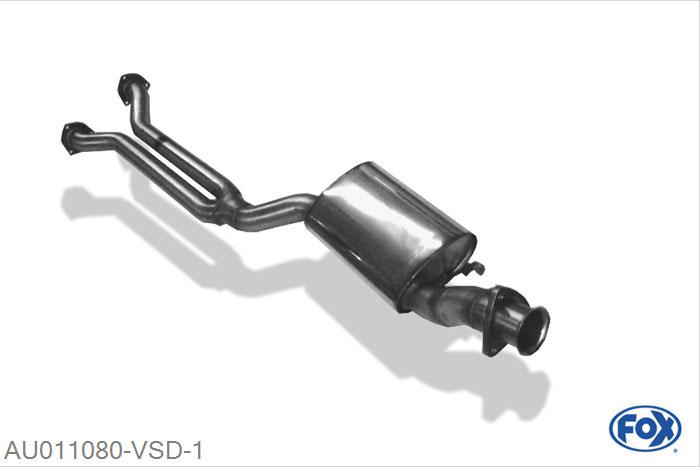 AU011080-VSD, Audi 80/90 Typ 89 quattro 2.2l S2 162/169kW 2.6l 110kW 2.8l 128kW, Voordemper (GesamtLengte ca. 1,9m) Geheel RVS, Absortie demper, mooie diepe sound, Met E-keur