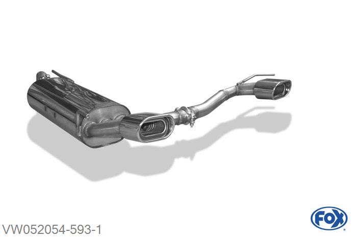VW052054-593, VW Golf III/ Golf III Cabrio 1.4l 40/44kW 1.6l 55/74kW 1.8l 55/66kW 2.0l 85kW 1.9l D 47kW 1.9l TDI 55/66/81kW, Einddemper met uitgang rechts/links - 135x80mm  Type 53 rechts/links 50mm Buisdiameter Geheel RVS, Absortie demper, mooie diepe sound, Met E-keur