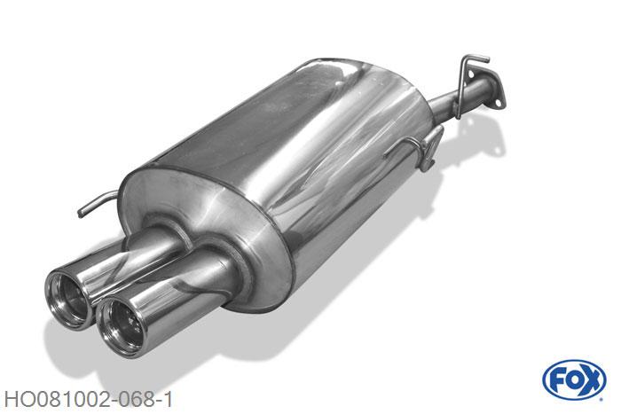 HO081002-068, Honda Prelude IV BB2/3 2.0l 98kW 2.2l 136kW 2.3l 118kW, Einddemper met eindstuk 2x76mm  Type 13 Geheel RVS, Absortie demper, mooie diepe sound, Met E-keur
