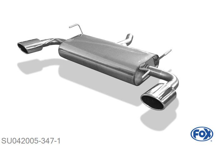 SU042005-347, Subaru Impreza GR AWD - Schragheck 1.5l 79kW 2.0l 110kW, Einddemper met uitgang rechts/links - 115x85mm  Type 32 rechts/links 55mm Buisdiameter Geheel RVS, Absortie demper, mooie diepe sound, Met E-keur