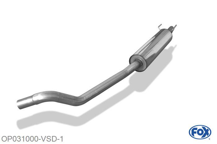 OP031000-VSD, Opel Corsa B 1.0l 40kW 1.2l 33/48kW 1.4l 44/60/66kW 1.6l 78/80kW 1.5l TD 37/49kW, Voordemper 50mm Buisdiameter Geheel RVS, Absortie demper, mooie diepe sound, Teilegutachten (eintragungspflichtig)
