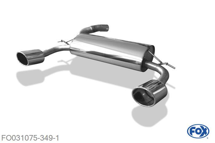 FO031075-349, Ford Focus II RS 2.5l 224kW, Einddemper rechts/links - 129x106mm  Type 32 rechts/links 63,5mm Buisdiameter Geheel RVS, Absortie demper, mooie diepe sound, Met E-keur