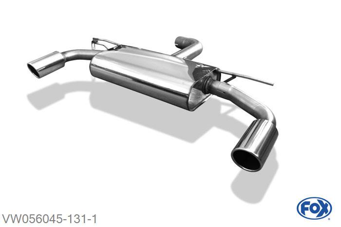 VW056045-131, VW Golf VII  - Onafhankelijke wielophanging - GTI-Look 1.2l 63/77/81kW 1.4l 90/92/103/110kW 1.6l 81kW 1.6l TDI 66/77/81kW 2.0l TDI 81/105/110kW, Einddemper rechts/links - 1x90mm  Type 16 rechts/links 70mm Buisdiameter Geheel RVS, Absortie demper, mooie diepe sound, Met E-keur