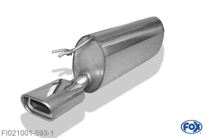 FI021001-593, Fiat Bravo 198 1.4l 66/88/110kW, Einddemper met eindstuk 135x80mm  Type 53 Geheel RVS, Absortie demper, mooie diepe sound, Met E-keur