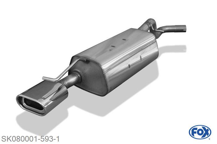 SK080001-593, Skoda Roomster 5J 1.2l 47/51kW 1.4l 63kW 1.6l 77kW, Einddemper met eindstuk 135x80mm  Type 53 Geheel RVS, Absortie demper, mooie diepe sound, Met E-keur