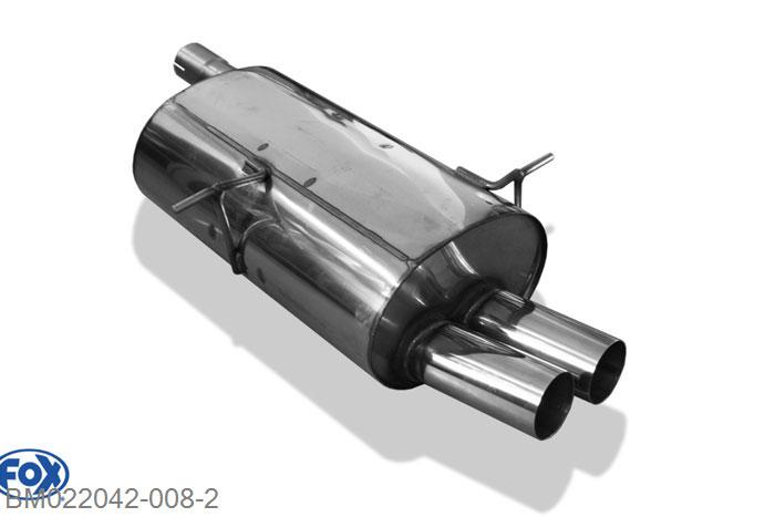 BM022042-008, BMW E46 320/ 323/ 328 2.0l 110kW 2.5l 125kW 2.8l 142kW, Einddemper enkele buis op original MSD - 2x76mm  Type 10 63,5mm Buisdiameter Geheel RVS, Absortie demper, mooie diepe sound, Met E-keur