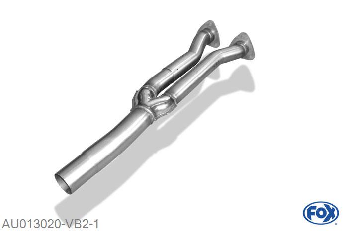 AU013020-VB2, Audi 80 Typ B4 quattro 2.0l 85/101/103kW 2.3l 98kW 2.6l 110kW 2.8l 128kW, Verbindingsbuis (voor modellen met Kat doppelt) 63,5/2x55mm Buisdiameter Geheel RVS, Zonder goedkeuring