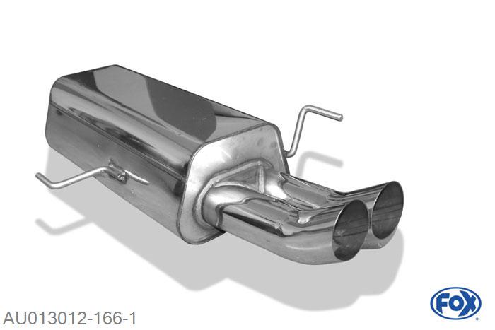 AU013012-166, Audi 80 Typ B4 Limousine & Avant 2.0l 16V 103kW 2.3l 98kW 2.6l 110kW 2.8l 128kW, Einddemper O63,5mm - 2x76mm  Type 18 63,5mm Buisdiameter Geheel RVS, Absortie demper, mooie diepe sound, Teilegutachten (eintragungspflichtig)
