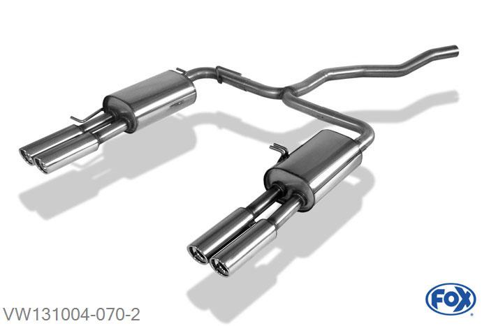 VW131004-070, VW Bus T5/ T6 2.0l 85/110/150kW 3.2l 170/173kW 1.9l TDI 62/63/75/77kW 2.0l TDI 62/75/103/132 2.5l TDI 96/120/128kW, Einddemper met uitgang rechts/links - 2x80mm  Type 13 rechts/links 60mm Buisdiameter Geheel RVS, Absortie demper, mooie diepe sound, Met E-keur