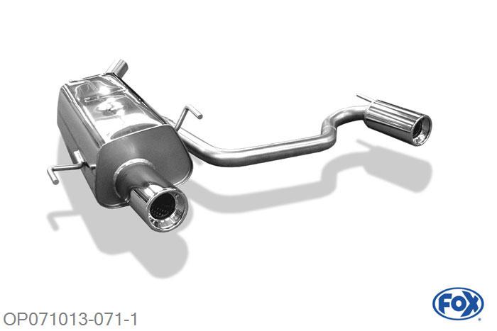 OP071013-071, Opel Tigra B TwinTop 1.4l 66kW 1.8l 94kW 1.3 CDTI 51kW, Einddemper met uitgang rechts/links  - 1x90mm  Type 13 rechts/links 45mm Buisdiameter Geheel RVS, Absortie demper, mooie diepe sound, Met E-keur