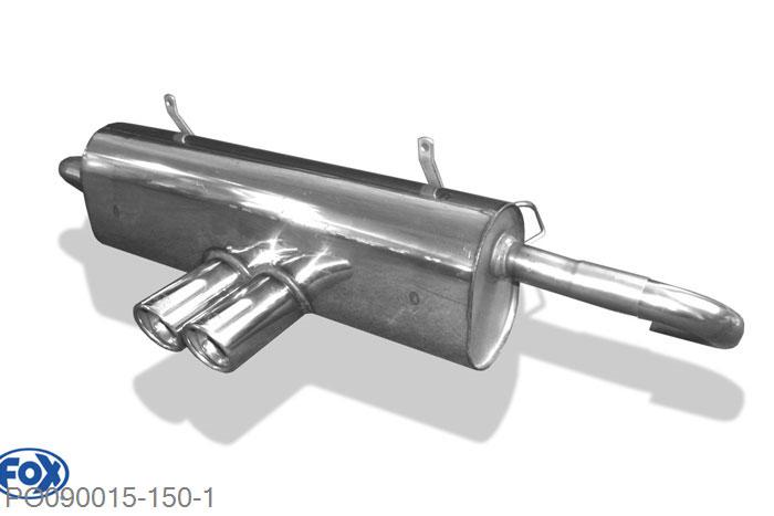 PO090015-150, Porsche Boxster Typ 986 2.7l 162/168kW 3.2l 185/191/196kW, Einddemper met midden uitgang - 2x80mm  Type 17 45mm Buisdiameter Geheel RVS, Absortie demper, mooie diepe sound, Teilegutachten (eintragungspflichtig)