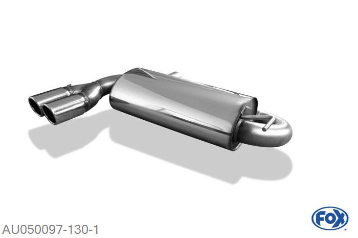 AU050097-130, Audi S3 Typ 8L 1.8l T 154/165kW, Einddemper O70mm - 2x80mm  Type 16 70mm Buisdiameter Geheel RVS, Absortie demper, mooie diepe sound, Teilegutachten (eintragungspflichtig)