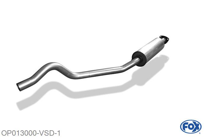 OP013000-VSD, Opel Kadett E-CC 1.3l 44kW 1.4l 44/55kW 1.6l 52/55/60/66/74kW 1.8l 66kW 2.0l 85kW 1.5l D 53kW 1.6l D 40kW 1.7l D 44/60kW, Voordemper Geheel RVS, Absortie demper, mooie diepe sound, Met E-keur