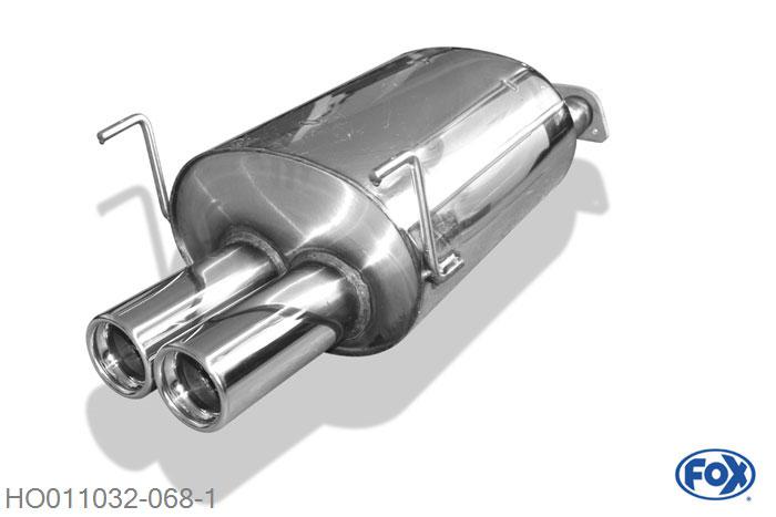 HO011032-068, Honda CRX III 1.6l 118kW (EG2) 1.6l 92kW (EH6), Einddemper met eindstuk 2x76mm  Type 13 55mm Buisdiameter Geheel RVS, Absortie demper, mooie diepe sound, Met E-keur