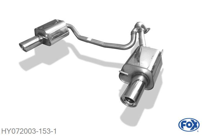 HY072003-153, Hyundai Coupe Typ GK 1.6l 77/79kW 2.0l 100/102/105kW, Einddemper rechts/links - 1x100mm  Type 17 rechts/links 63,5mm Buisdiameter Geheel RVS, Absortie demper, mooie diepe sound, Met E-keur