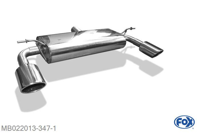 MB022013-347, Mercedes A-Klasse 176 - 4-matic 2.0l 135/155/160kW, Einddemper met uitgang rechts/links - 115x85mm  Type 32 rechts/links 63,5mm Buisdiameter Geheel RVS, Absortie demper, mooie diepe sound, Met E-keur