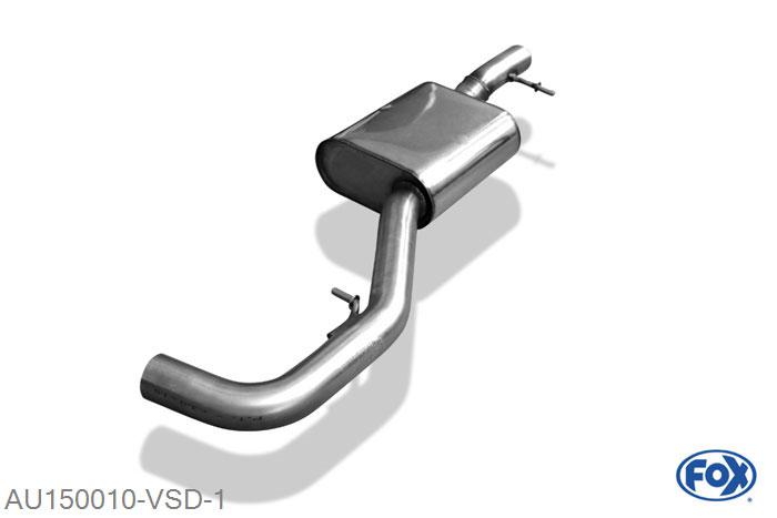 AU150010-VSD, Audi Q3 quattro - Benzin 2.0l TFSI 125/155kW, Voordemper 63,5mm Buisdiameter Geheel RVS, Absortie demper, mooie diepe sound, Met E-keur