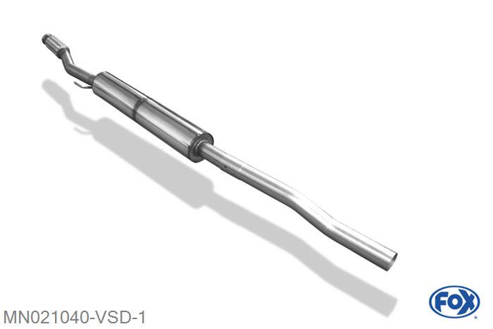 MN021040-VSD, Mini One R57 - Cabrio 1.6l 72kW, Voordemper inclusief flexibel stuk 45mm Buisdiameter Geheel RVS, Absortie demper, mooie diepe sound, Met E-keur