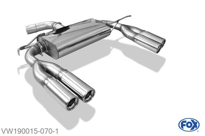 VW190015-070, VW EOS - 1F 1.4l TSI 90/118kW 2.0l TFSI 147/155kW, Einddemper met uitgang rechts/links - 2x80mm  Type 13 rechts/links 70mm Buisdiameter Geheel RVS, Absortie demper, mooie diepe sound, Met E-keur