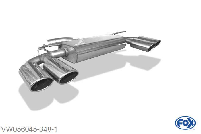 VW056045-348, VW Golf VII  - Onafhankelijke wielophanging - R-Look 1.2l 63/77/81kW 1.4l 90/92/103/110kW 1.6l 81kW 1.6l TDI 66/77/81kW 2.0l TDI 81/105/110kW, Einddemper rechts/links - 2x115x85mm  Type 32 rechts/links 70mm Buisdiameter Geheel RVS, Absortie demper, mooie diepe sound, Met E-keur