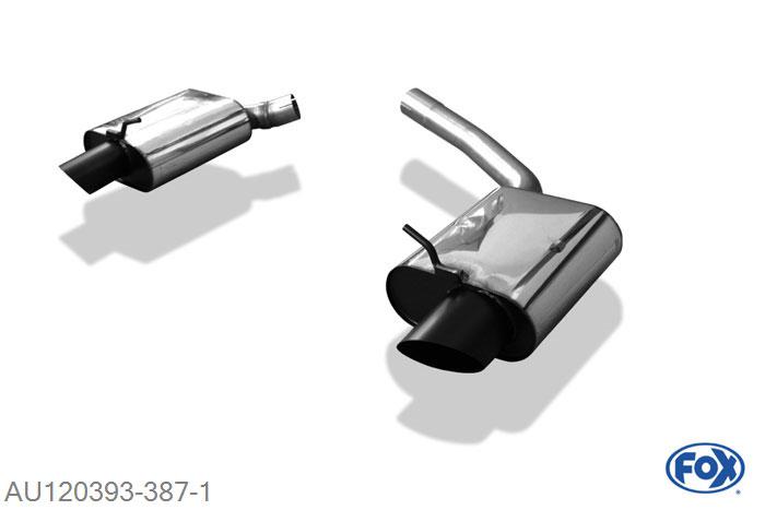 AU120393-387, Audi A5 8T Coupe - RS5-Look 2.0l TFSI 132/155kW (Quattro und Frontantrieb), Einddemper rechts/links met Y-Adapter 65mm innen - 115x85mm  Type 30 rechts/links schwarz Geheel RVS, Absortie demper, mooie diepe sound