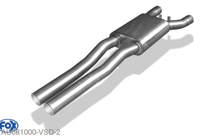 AU081000-VSD, Audi A8 Typ 4E 3.7l 206kW 4.2l 246kW, Voordemper O70mm langer Radstand 70mm Buisdiameter Geheel RVS, Absortie demper, mooie diepe sound, Teilegutachten (eintragungspflichtig)