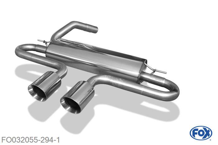 FO032055-294, Ford Focus III ST Turnier 2.0l 184kW, Einddemper met midden uitgang - 2x100mm  Type 25 midden 63,5mm Buisdiameter Geheel RVS, Absortie demper, mooie diepe sound, Met E-keur