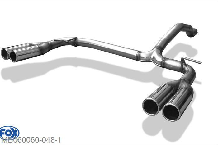 MB060060-048, Mercedes M-Klasse W163 3.2l 160kW 3.7l 173/180kW 4.3l 200kW 4.0l CDI 184kW, Endrohrsystem rechts/links voor original Einddemper - 2x76mm  Type 12 rechts/links 63,5mm Buisdiameter Geheel RVS, ABE (eintragungsfrei)