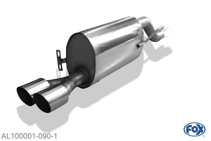 AL100001-090, Alfa Romeo Mito - 955 1.4l T 99/114/120/125kW, Einddemper met eindstuk 2x80mm  Type 14 63,5mm Buisdiameter Geheel RVS, Absortie demper, mooie diepe sound, Met E-keur