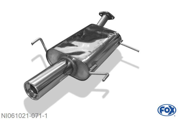 NI061021-071, Nissan Primera P11 - Limousine 1.6l 66/73/78kW 1.8l 84kW 2.0l 85/96/103/110kW 2.0l TD 66kW, Einddemper met eindstuk 1x90mm  Type 13 Geheel RVS, Absortie demper, mooie diepe sound, Met E-keur