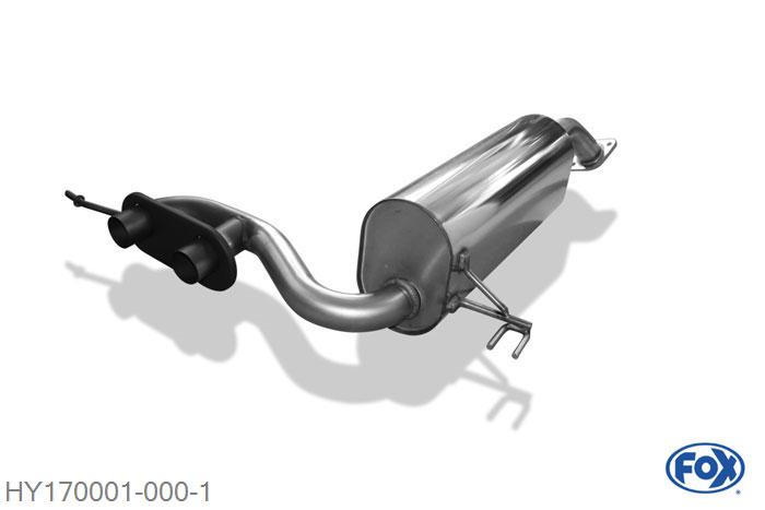 HY170001-000, Hyundai Veloster 1.6l 103kW, Einddemper met uitgang in den originele Endrohren 55mm Buisdiameter Geheel RVS, Absortie demper, mooie diepe sound, Met E-keur
